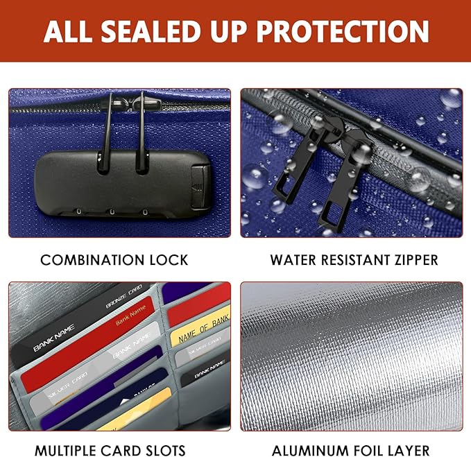 ROLOWAY Fireproof Document Bag (14.5 x 11.5 inch), 6400℉ Fireproof Money Bag with Zipper for Cash, Fire Safe Money Pouch with Lock (Blue)