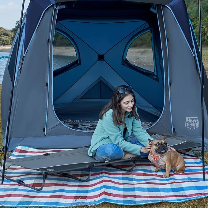 TIMBER RIDGE Lightweight Aluminum Camping Cot, 20-Second Quick Set-Up Folding Cot with Zipper Closure, Portable Carry Bag Included for Camping, Travel and Outdoors, Support up to 225lbs, Grey 2pcs