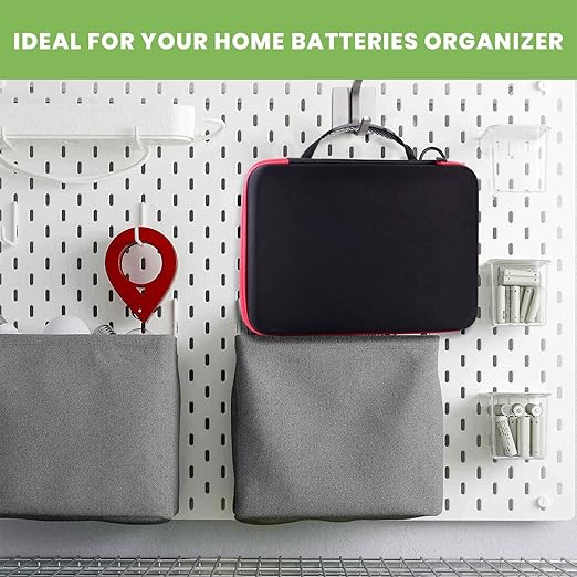 Battery Organizer Storage Holder Case Box with Tester Checker BT-168. Holds 225 Batteries AA AAA C D Cell 9V 3V Lithium (Red)