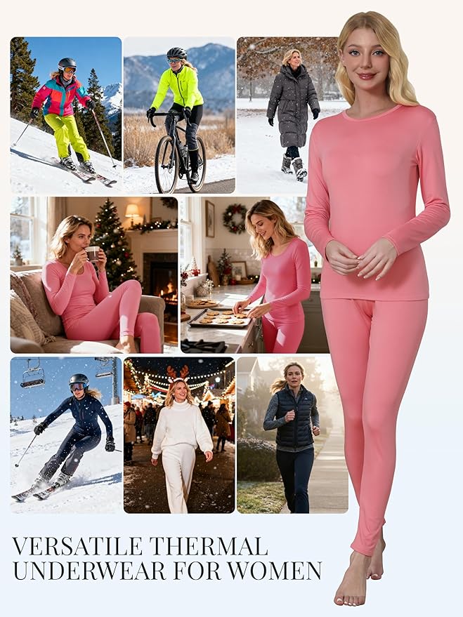 VZV Thermal Underwear for Women, Long Johns for Women Thermal Sets Fleece Lined Base Layer Top and Bottom Set