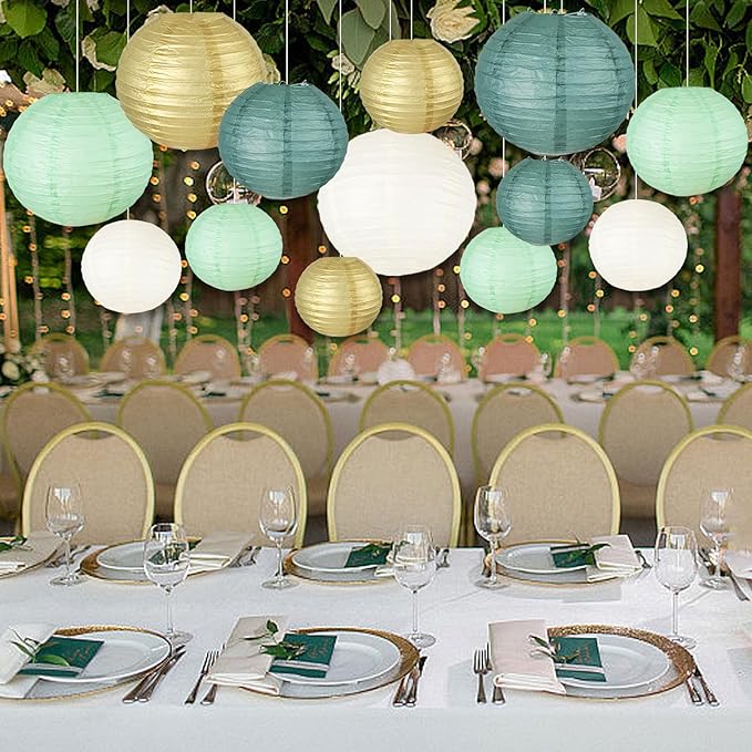 16PCS Colorful Lantern Lights, White Round Rice Paper Lamp Shades, Chinese/Japanese Paper Lantern Pendant Light for Party Decoration, Wedding, Home Decor