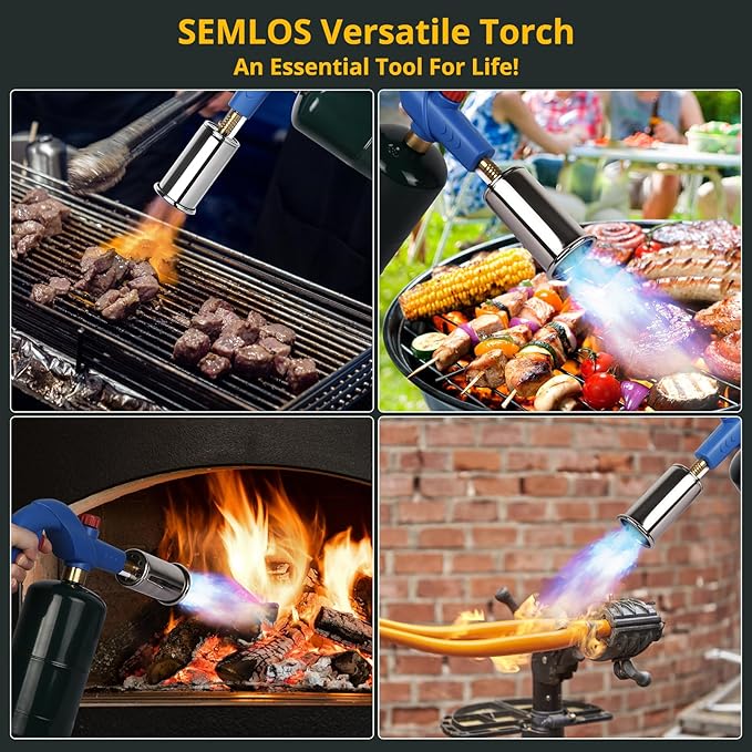Semlos Propane Torch, Premium Metal Large Torch, Refillable Blow Torch Lighter with Adjustable & Wind Resistant Flame for Cooking, BBQ, Welding, DIY & Soldering (Propane Gas Not Included)