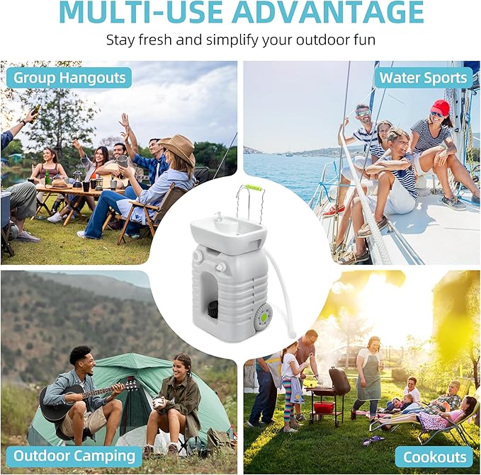 YITAMOTOR Rolling Portable Camping Sink, 45L Handwashing Station with Adjustable Basin, Soap Dispenser, Metal Handle & Large Wheels, Outdoor Washing Stand for Camping, Garden, Worksite, Travel