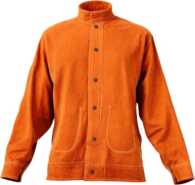 VEVOR Leather Welding Jacket, Heavy Duty Cowhide Flame Resistant Welding Coat, Waterproof Heat-Resistant Safety Jacket with 4 Pockets & Adjustable Cuffs for Welders Steelworks - XL Size