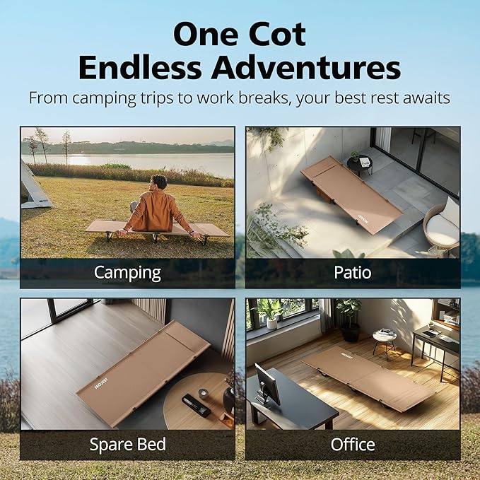 Ultralight Camping Cot for Adults, Portable Folding Camping Bed, Supports 350 lbs - Lightweight for Travel, Camping, Hiking, Backpacking, Mountaineering (Khaki)