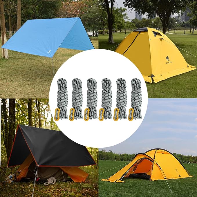 GEERTOP 6 Pack 5 mm Guy Lines Ultralight Tent Cords with Aluminum Adjuster Tensioner Outdoor Camping Guylines Ropes for Tent Tarp, Canopy Shelter, Climbing, Hiking Backpacking Survival Gear