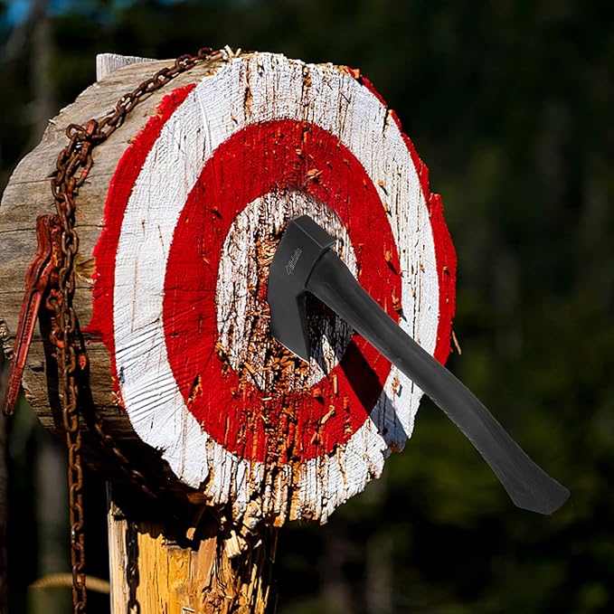 Camping Hatchet 2Pack, 14" Camping Axe Throwing Axe for Outdoor Wood Splitting and Kindling, Forged Carbon Steel Heat Treated, Fiberglass Shock Reduction Handle with Anti-Slip Grip