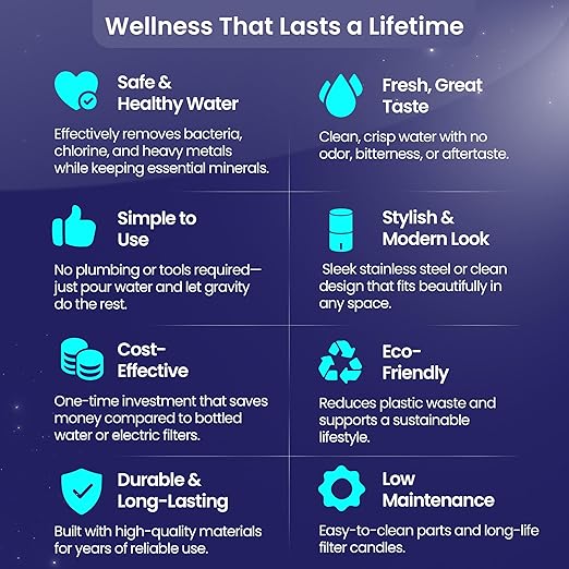 Gravity Water Filter System โ 1.5 Gallons NSF Certified AISI 304 Stainless Steel Premium Countertop Water Filtration System with 2 Smart Black Carbon Filters & Stainless Steel Spigot