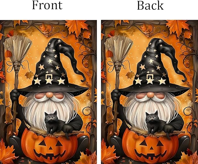 Halloween Garden Flag for Outside 12x18 Inch Double Sided, Gnome Pumpkin Small Yard Flags for Outside, Outdoor Welcome Flag Front Porch Decorations for Home