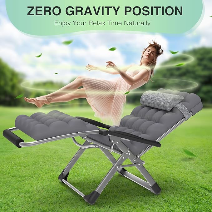 Suteck Oversized Zero Gravity Chair,33In XXL Lounge Chair w/Removable Cushion&Headrest, Reclining Camping Chair w/Upgraded Lock and Footrest, Reclining Patio Chairs Recliner for Indoor Outdoor,500LBS