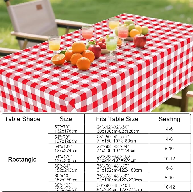Smiry Rectangle Table Cloth, Waterproof Vinyl Tablecloth with Flannel Backing, Wipeable Buffalo Plaid Table Cover for Dining, Indoor and Outdoor (Red & White, 60"x102")