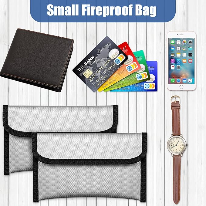 Leinuosen 6 Pack Small Fireproof Bag 8 x 5 Inch Fireproof Money Waterproof Pouch Document Bag with Zipper Silicone Coated Money Holder Safe Accessories for Valuables Passport (Silvery)