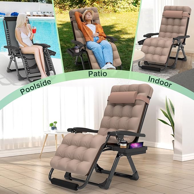 Suteck Oversized Zero Gravity Chair,29In XL Lounge Chair w/Removable Cushion&Headrest, Reclining Camping Chair w/Upgraded Lock and Footrest, Reclining Patio Chairs Recliner for Indoor Outdoor