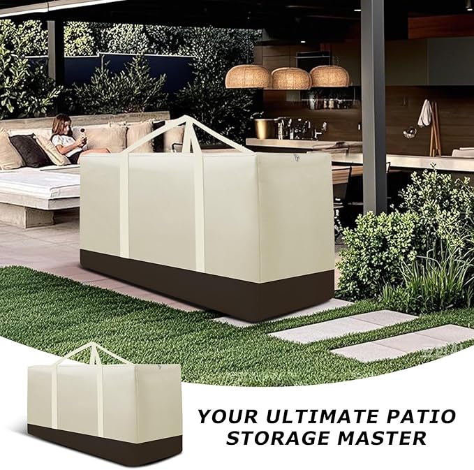 Cushion Storage Bag Waterproof Outdoor Cushions Storage Bag 68" L x 30" W x 20" H Large Patio furniture Cushion Storage Bags with Handle and Zipper (Beige, 1 Pack)