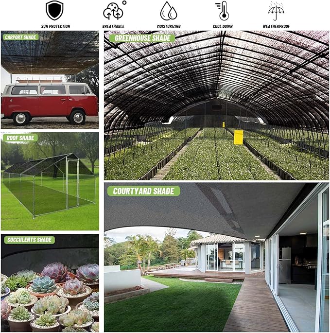 Cool Area 70% Sun Shade Cloth Mesh Tarp with Grommets for Plant Cover 6x12ft Patio Canopy Garden Pergola Greenhouse Car Barn Kennel Black