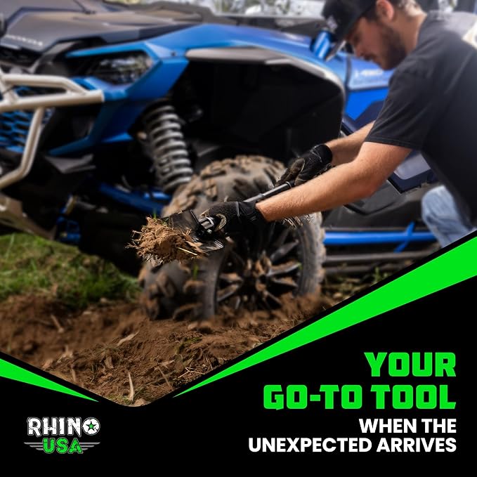 Rhino USA Survival Shovel w/Pick - Heavy Duty Carbon Steel Military Style Entrenching Tool for Off Road, Camping, Gardening, Beach, Digging Dirt, Sand, Mud & Snow. (Recovery Shovel)