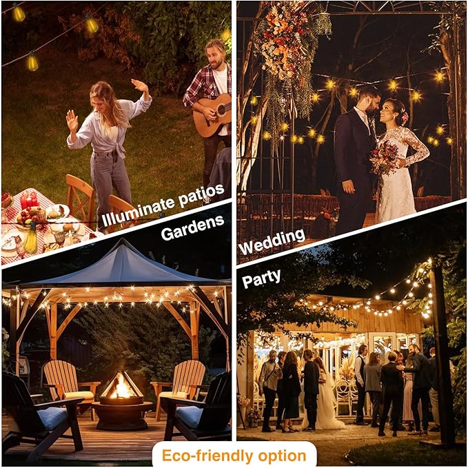 DAYBETTER 120ft Solar String Lights Outdoor Waterproof- 60 Bulbs 2700K Warm White, Energy-Saving Solar Powered, Weather Resistant for Patio, Garden, Yard, Pathway