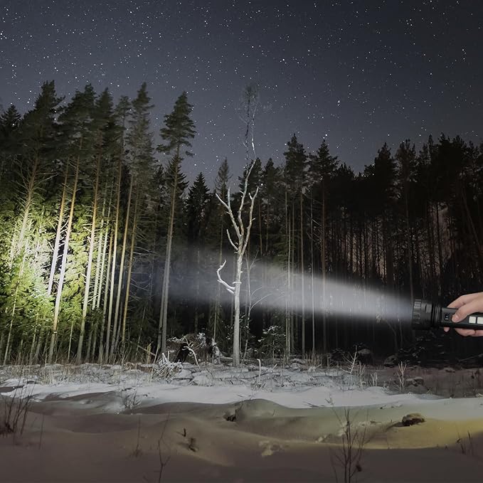 Solar Flashlights, 1500 Lumens Led Solar Powered Flashlights with Digital Display 2000mAh Battery Rechargeable Handheld Flashlights IP65 Waterproof Flashlights for Survival Emergencies, 2 Pack