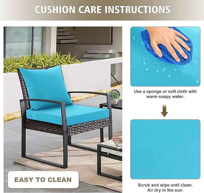 Outdoor Cushions for Patio Furniture, Waterproof Outdoor Chair Cushion w/Fade-Resistant, Removable & Machine-Washable Cover, 22x22 Inch, Deep Seat Sofa/Couch Pad Replacement – Set of 2, Teal