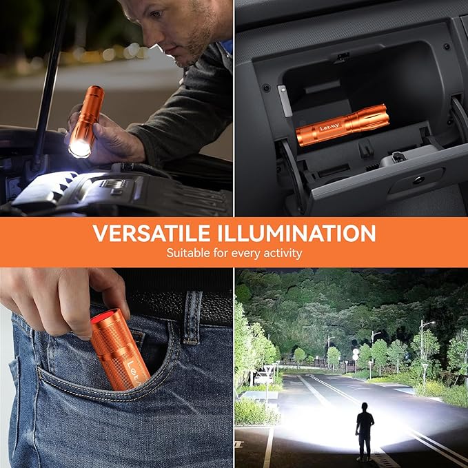 LETMY Tactical Flashlight S2000-2 Pack Bright Military Grade LED Flashlights High Lumens - Portable Handheld Flash Light, 5 Modes Zoomable Waterproof Flashlights for Home Emergency Camping- Orange