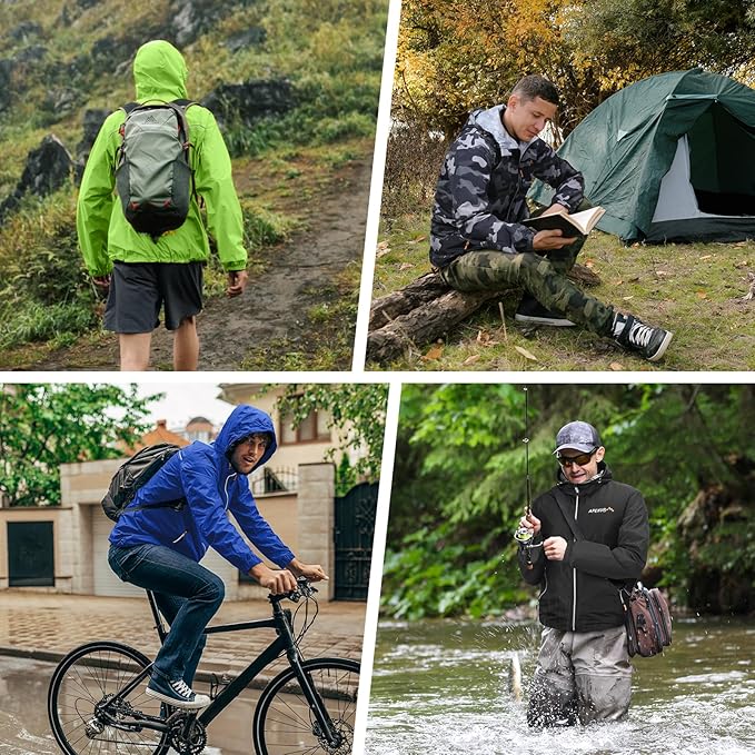 APEXUP Packable Rain Jacket Men with Reflective Zipper, Lightweight Waterproof Raincoat, Mens Rain Jacket for Outdoor Sports