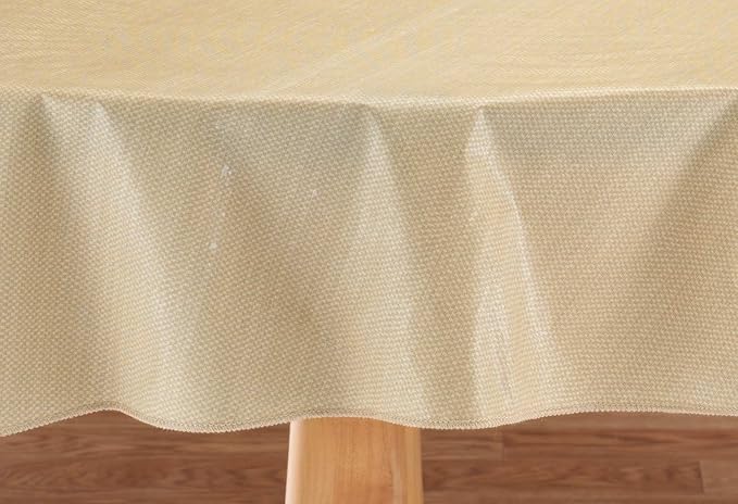 LAMINET Stitched Edge Drop Tablecloth - Basketweave (Beige) - Oval - Fits Tables up to 54 x 72