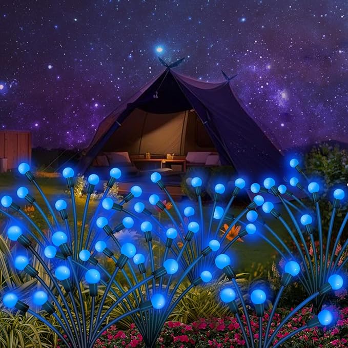 Solar Garden Lights Outdoor, 10 Pack 80 LED Blue Firefly Lights Waterproof, Sway by Wind, Solar Wind Swaying Light for Yard Patio Backyard Garden Planter Flower Bed Pathway Decoration