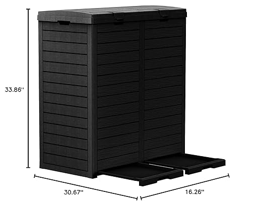 Vixzen 68Gallon Outdoor Trash Can with Lid,Waterproof Resin Waste Bin,Lightweight,Large Sturdy Garbage Bin for Patio,Kitchen,Backyard,Black