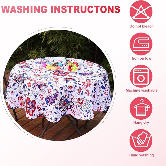 SquarePie Outdoor Indoor 60'' Round Tablecloth with Umbrella Hole and Zipper, Waterproof Patio Zippered Table Cloths for Spring Summer Party Picnic, Gorgeous Flowers