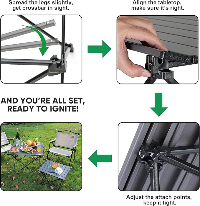 Portable Folding Camping Table, Large Compact Aluminum Beach Picnic Table, Lightweight Collapsible Outdoor Camp Tables That Folds & Rolls Up, Beach Gear Essentials Camp Accessories, Grey