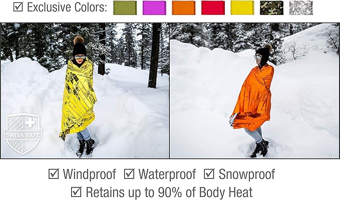 Swiss Safe 4 Pack Mylar Emergency Blankets for Survival - Compact & Insulated for Cold Weather - Designed for NASA, Outdoor, Running, Camping, Survival, First Aid Car Kit - Orange, 4 Pack