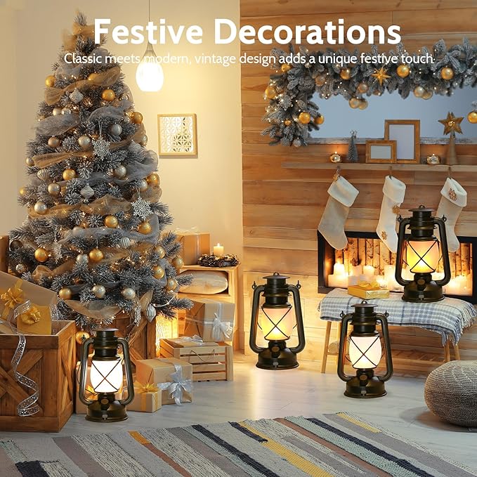 Hanging Waterproof Outdoor Lanterns Lights,Vintage Rechargeable Lantern LED with Dancing Flame,Remote Control 4 Modes Light Non-Solar for Table Patio Garden Yard Pathway Porch (2)