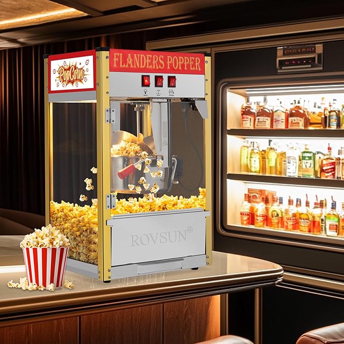 ROVSUN Popcorn Machine with 10 Ounce Kettle Makes Up to 4 Gallons, Countertop Popcorn Maker Commercial Popcorn Machine w/Stainless Steel Scoop, Oil Spoon & 3 Popcorn Cups, Red, ETL Certified