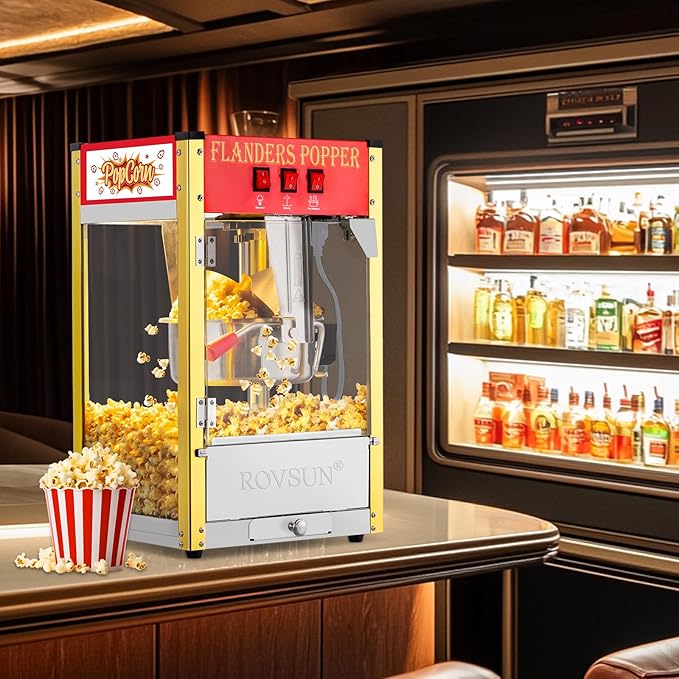 ROVSUN Popcorn Machine with 8 Ounce Kettle Makes Up to 32 Cups, Commercial Popcorn Machine Countertop Popcorn Maker w/Stainless Steel Scoop, Oil Spoon & 3 Popcorn Cups for Home Movie Theater, ETL, Red