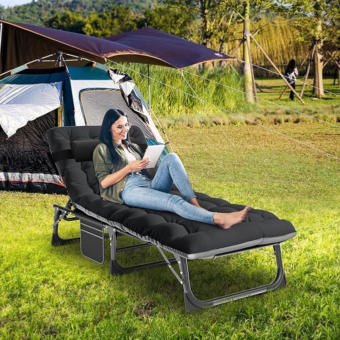 LILYPELLE Folding Camping Cot, Extra Wide Heavy Duty Sleeping Cots with Carry Bag, Double Layer Oxford Portable Travel Camp Cots for Home, Office Nap and Outdoor Beach