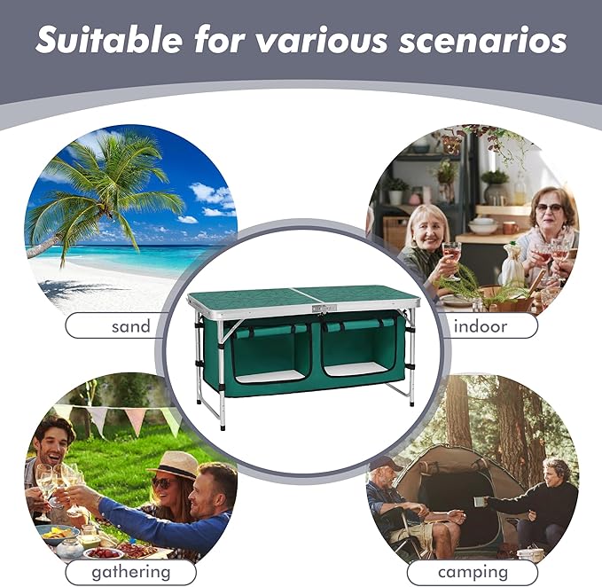 Camp Field Camping Folding Aluminum Table with Adjustable Legs for Outdoor Travel Beach, Backyards, BBQ, Party and Picnic Foldable Table