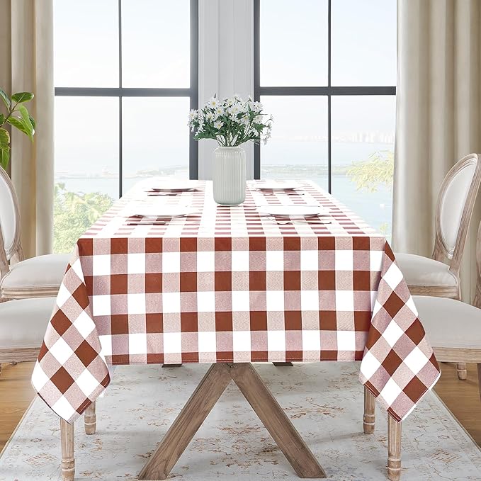 Softalker Gingham Checkered Rectangle Tablecloth - Waterproof Buffalo Plaid Table Cloth Stain Resistant Washable Table Cover for Picnic/Camping/Outdoor - Rust and White, 60 x 120 Inch