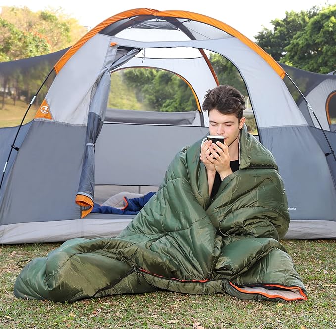 Amazon Basics 40°F Cool Weather Two-Person Sleeping Bag, 87 Inches x 59 Inches, Olive Green