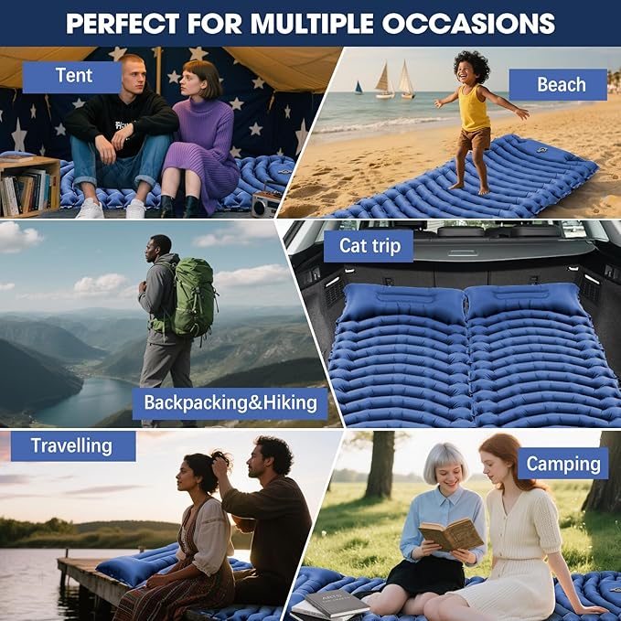 Sleeping Pad for Camping - Ultralight Camping Mattress with Pillow, Built-in Foot Pump, Compact Inflatable Portable Mat for Backpacking, Hiking, Car Traveling, Beach, Tent