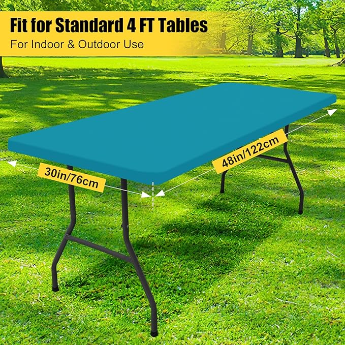 Smiry 2 Pack Rectangle Picnic Table Cloth, Waterproof Elastic Fitted Tablecloths, Washable Polyester Rectangular Patio Table Cover for Camping, Indoor and Outdoor (Teal, 30"x48")
