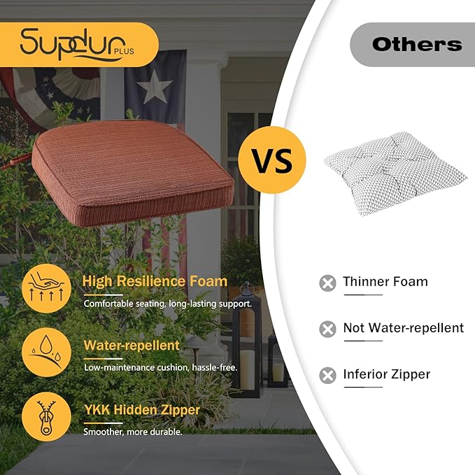 Outdoor Outdoor Round Corner Seat Cushion, 17"x16"x2", Set of 4, Non Slip Seat Cushion Pads with Removable Cover for Patio Furniture, Garden Yard Lawn, Dark Yellow Tan Stripe