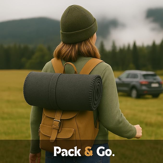 Wool Camping Blanket – 70% Wool Heavy-Duty Military Style Throw, Warm & Washable, Fire Retardant Cover for Emergency, Survival & Outdoor Use – Perfect for Camping, Car, Home & Hiking, Grey 66x90