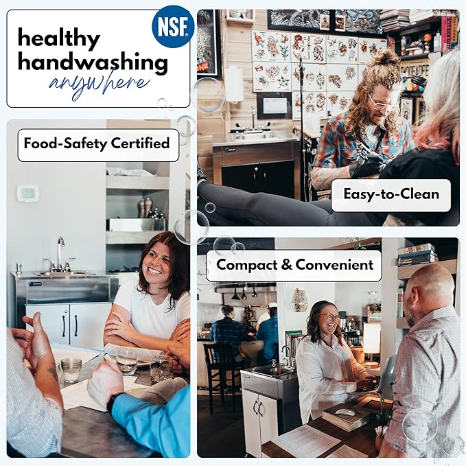 Ozark River Portable Sinks Elite PRO1, Free Standing Portable Concession Sink, Commercial Restaurant Portable Sink with Hot Water, Stainless Food Service Sink, White Doors-White Edges-Splashguard