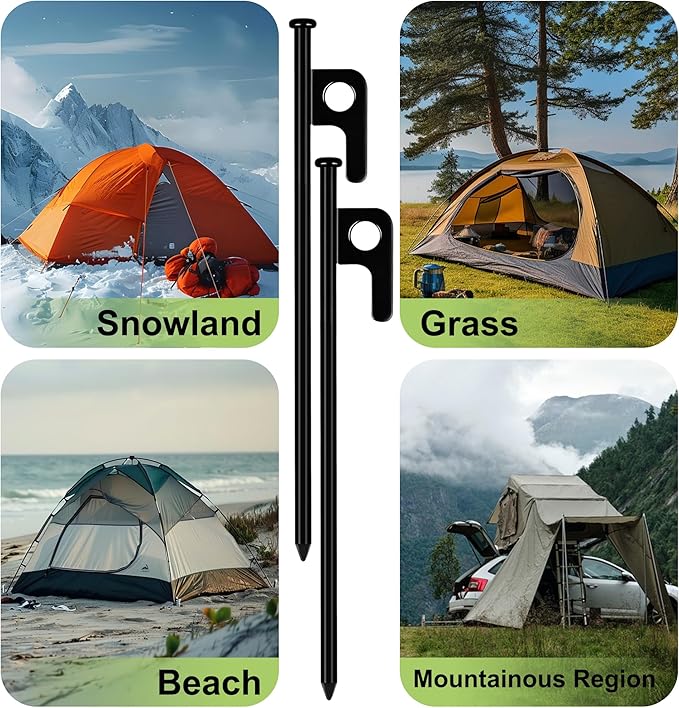 16 Pack Tent Stakes Heavy Duty Forged Steel Camping Stakes for Ground Outdoor Decorations Canopy