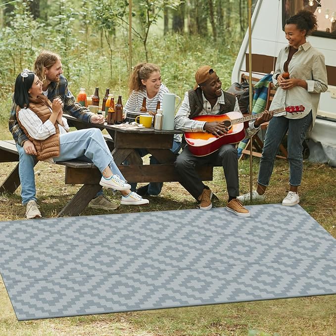 Reversible Rugs Plastic Rug Outdoor Rug Lightweight Outside Mats Modern Outdoor Rug for Patio Portable Mats for RV Backyard Deck Picnic Beach, 6' x 9' Gray