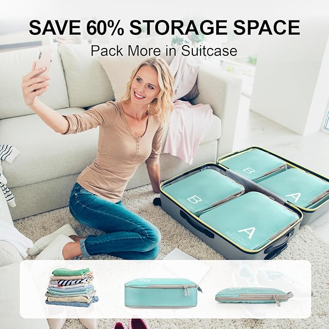 Compression Packing Cubes for Travell Fabric Packing Cubes with Smooth Zippers, Space-Saving Compression Bags for Travell, Luggage Organizers for Clothes, Shoes, and Accessories