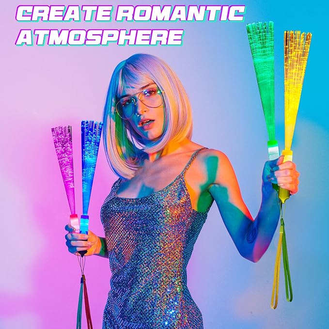 Lewtemi 300 Pcs Fiber Optic Wands Bulk Light up Glow Stick Fiber Optic Sticks Glow in The Dark Party Supplies LED Colorful Flashing Wands for Wedding Party Favors(Novel Color)