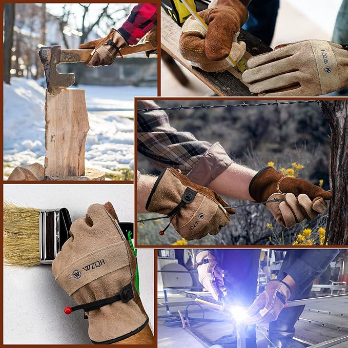 Leather Work Gloves for Men or Women. XX-Large Glove for Gardening, Tig/Mig Welding, Construction, Chainsaw, Farm, Ranch etc. Cowhide, Cotton Lined, Utility, Firm Grip, Durable. Coffee-grey 2XL
