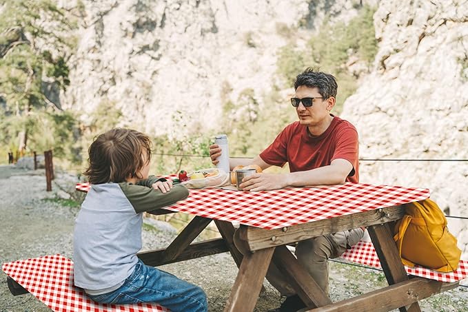 LAMINET Gingham Red Check Picnic Table Cover - Large