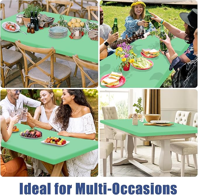 Spandex Picnic Table Cloth 2 Pack, Elastic Fitted Tablecloths for 5 Foot Rectangle Tables, Stretch Washable Patio Table Cover for Outdoor, Camping, Banquet and Parties (Bright Green, 30"x60")